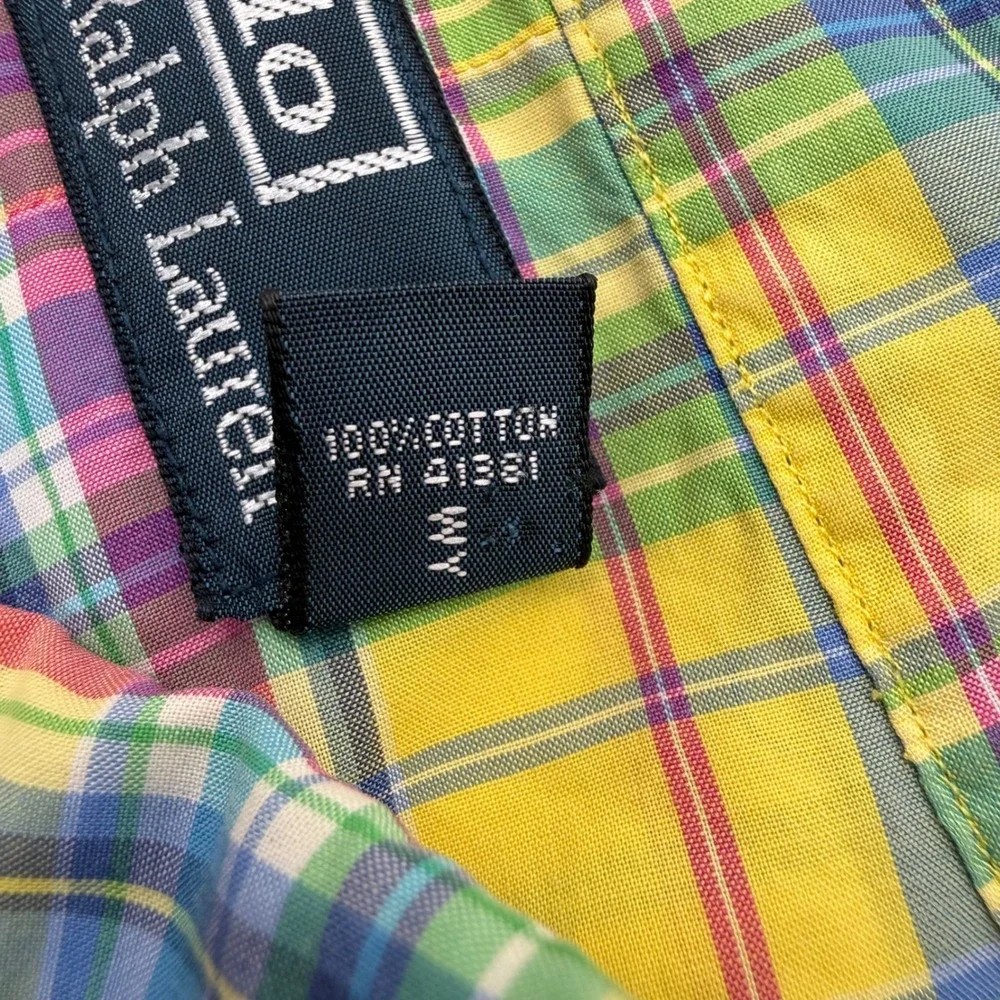 Polo Ralph Lauren Shirt Mens XXL Yellow Multi Plaid Madras Safari Button Up FLAW